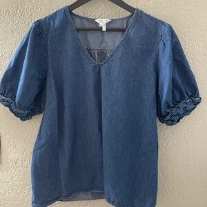 Draper James Women’s Denim Indigo Puff Sleeve V-Neck Blouse Size XL
